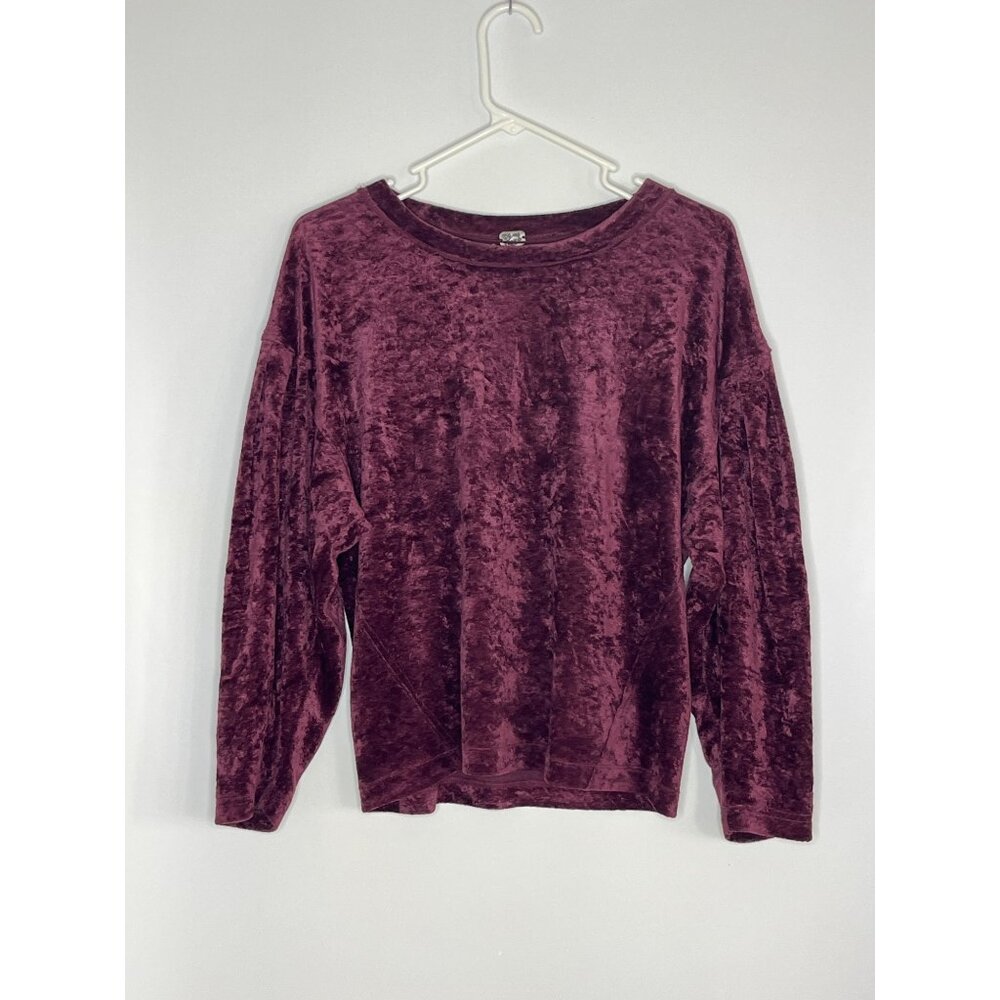 Free People Milan Crushed Velvet Drop‎ Shoulder Balloon Dolman Sleeve Wine XS